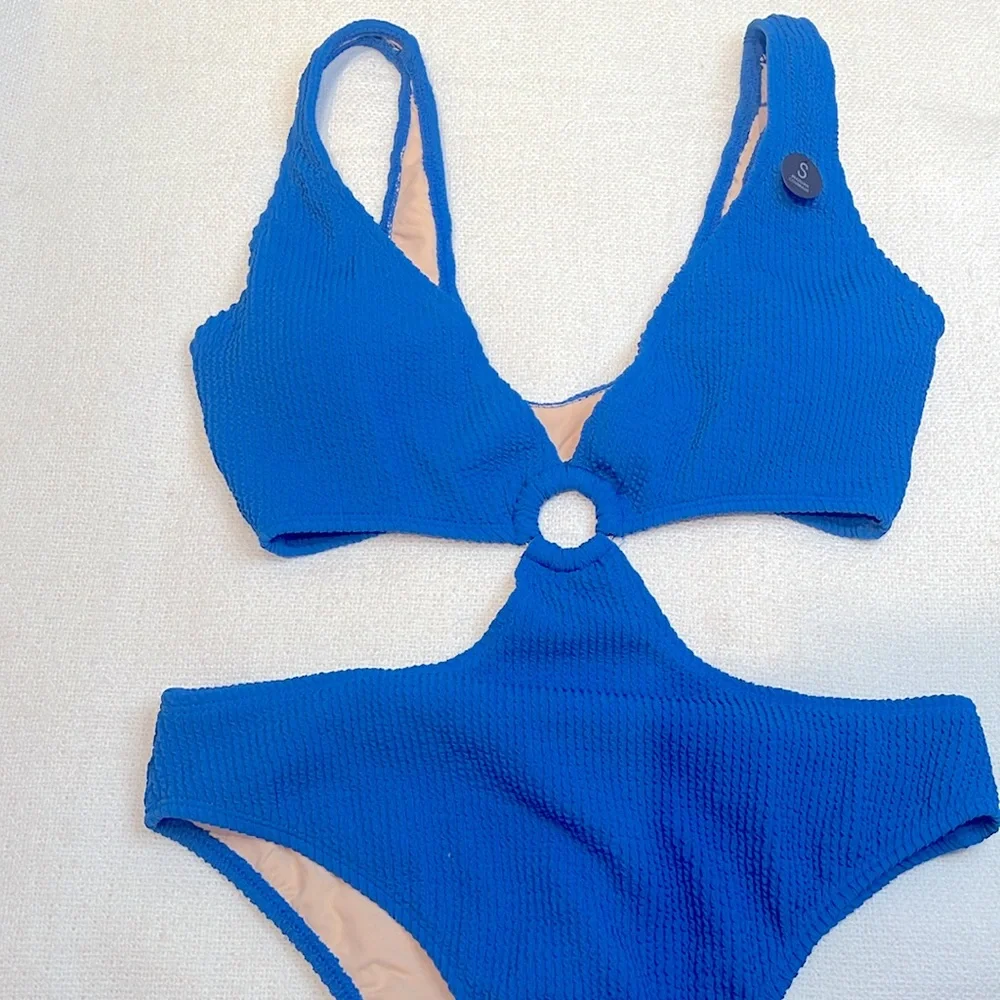 Cotton‎ On cutout blue one piece swimsuit size S ribbed bikini